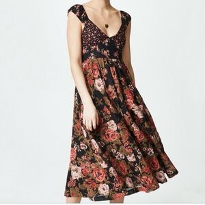FREE PEOPLE women’s Love You Midi floral Cotton lined dress Small Black boho